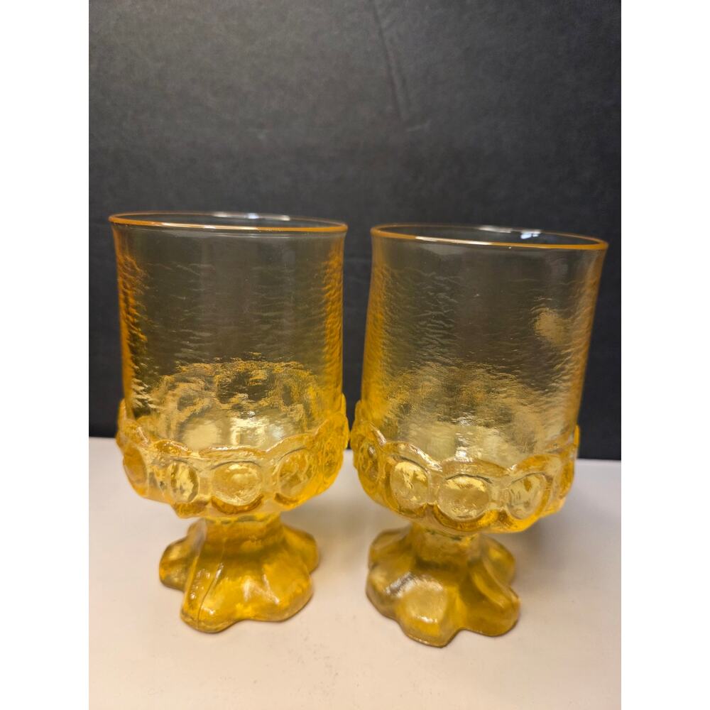 Tiffin Franciscan Madeira. Two Amber / Cornsilk Wine Water Goblets 5 1/2"